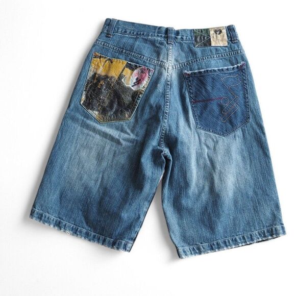 Arme Welcome to the Hood "Victory" Vintage Streetwear Denim Shorts Men's 36 RARE - Picture 2 of 12